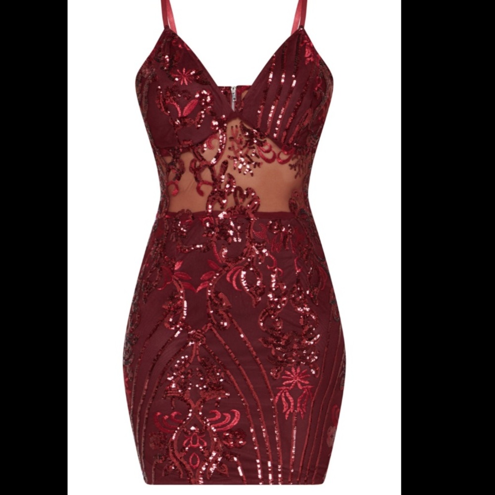 Strappy sheer panel sequin body con dress